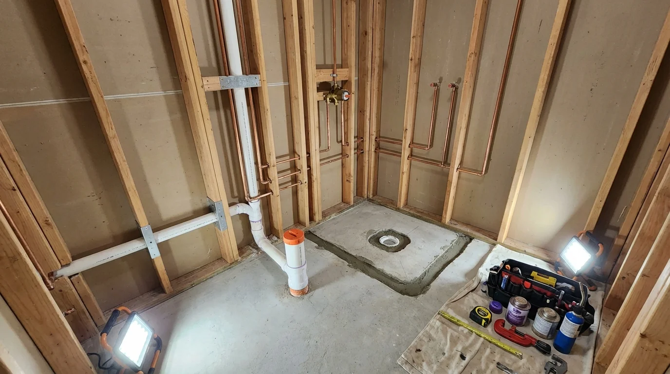 Bathroom rough-in plumbing during remodel by Johns Plumbing LLC in Payne