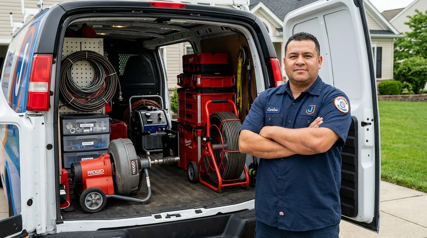 Professional drain cleaning equipment and Johns Plumbing LLC plumber in Payne
