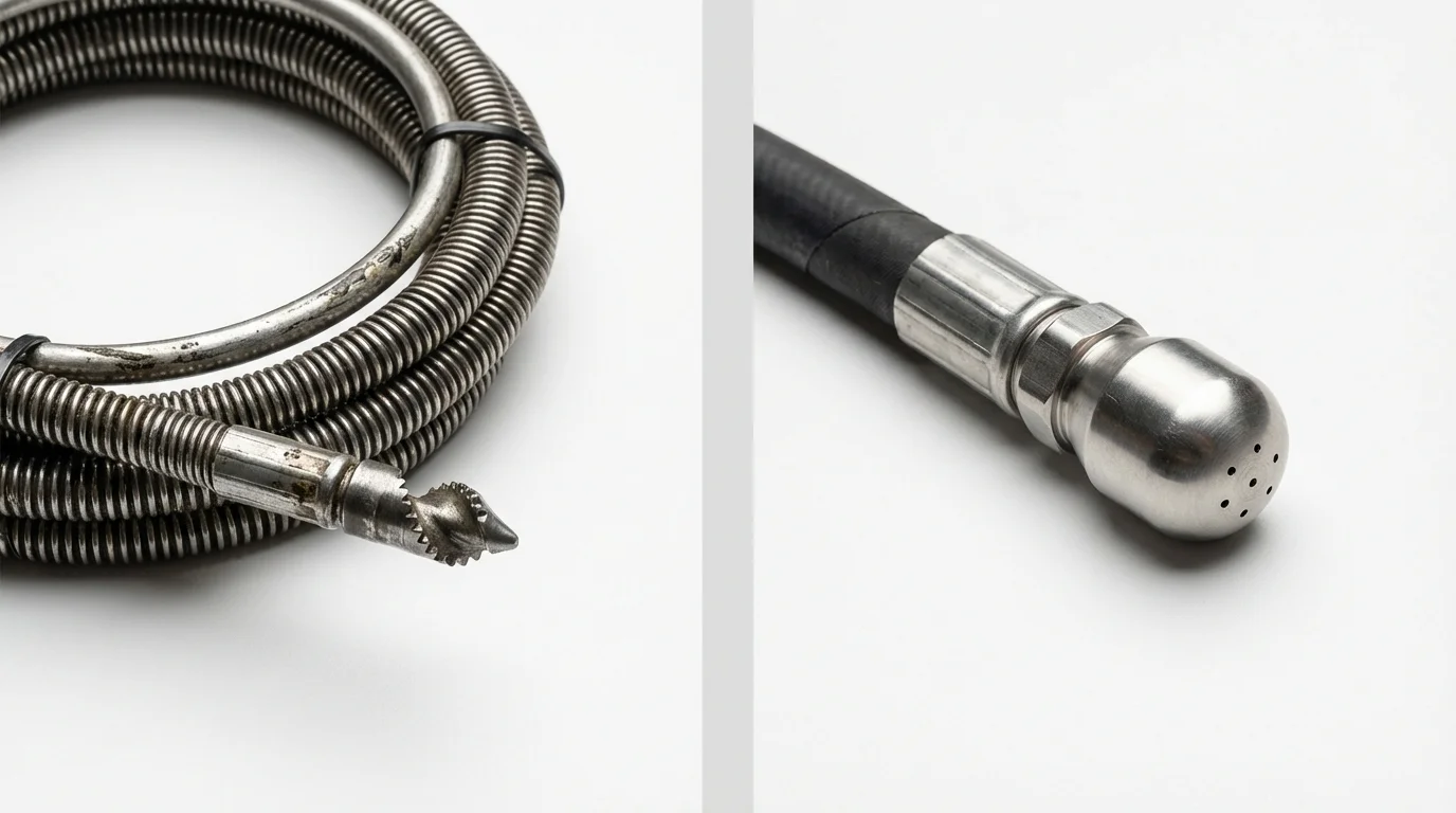 Drain snake cable and hydro jetting nozzle used for drain cleaning in Payne, OH