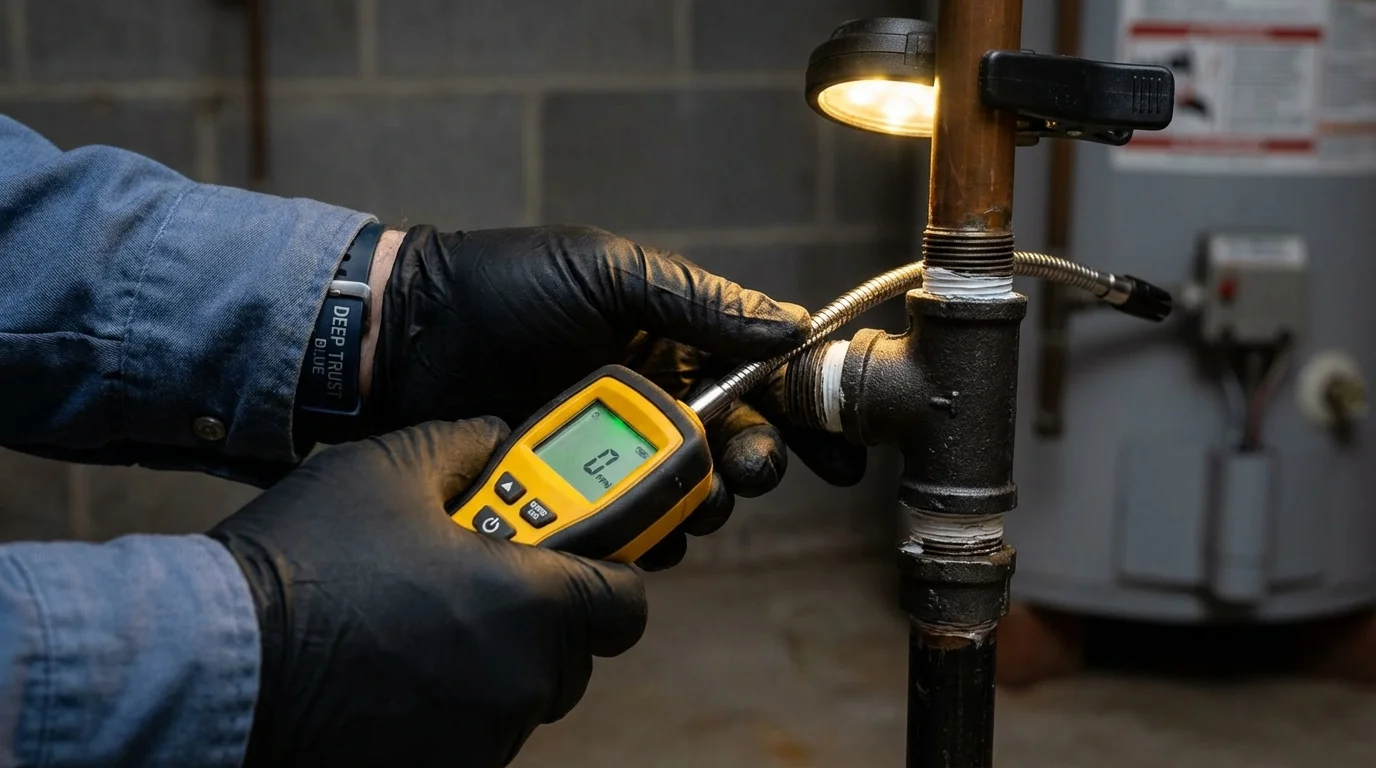 Gas leak detection with electronic sniffer by Johns Plumbing LLC in Payne